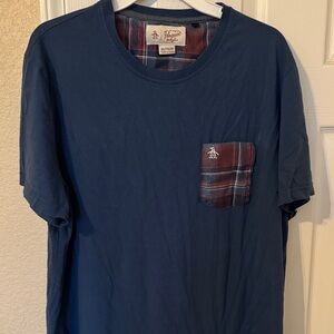 Original Penguin Men's Navy Tee with Plaid Accent